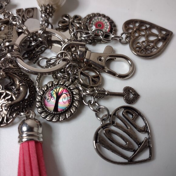 Charm Keychain With Hearts, Butterflies, And Flowers - Picture 4 of 9